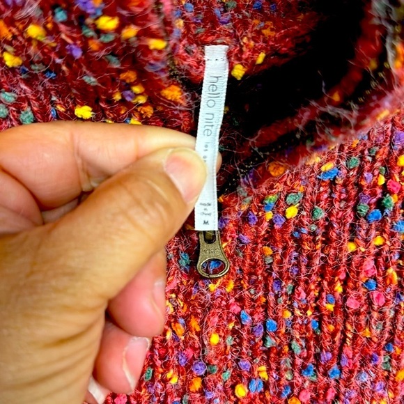 Hello Night pink sweater high neckline, quarter zipper small confetti type print - Picture 2 of 7